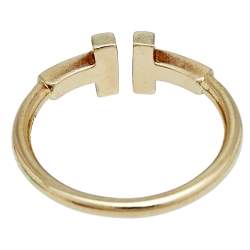 Pre Owned Tiffany & Co. T Wire 18K Yellow Gold Open Ring Size 52