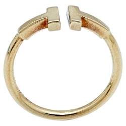 Pre Owned Tiffany & Co. T Wire 18K Yellow Gold Open Ring Size 52