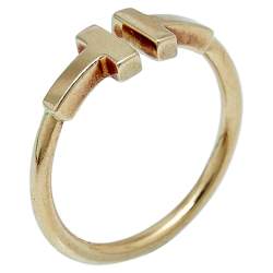 Pre Owned Tiffany & Co. T Wire 18K Yellow Gold Open Ring Size 52