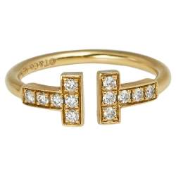 Pre Owned Tiffany & Co. Tiffany T Diamond Wire 18K Yellow Gold Ring Size 49