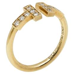 Pre Owned Tiffany & Co. Tiffany T Diamond Wire 18K Yellow Gold Ring Size 49