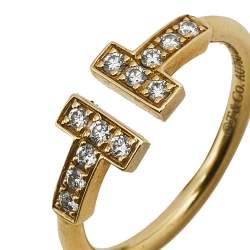 Pre Owned Tiffany & Co. Tiffany T Diamond Wire 18K Yellow Gold Ring Size 49