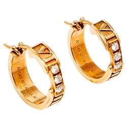 Pre Owned Tiffany & Co. Atlas Diamond 18k Rose Gold Hoop Earrings