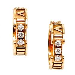 Pre Owned Tiffany & Co. Atlas Diamond 18k Rose Gold Hoop Earrings