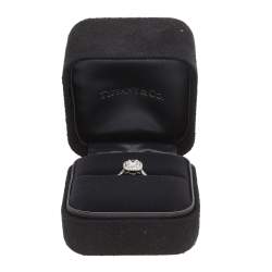 Pre Owned Tiffany & Co. Tiffany Solsete Cushion Cut Double Halo Diamond Engagement Ring with Diamond Platinum Band Size 51