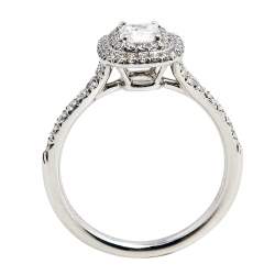 Pre Owned Tiffany & Co. Tiffany Solsete Cushion Cut Double Halo Diamond Engagement Ring with Diamond Platinum Band Size 51