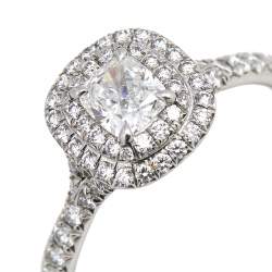 Pre Owned Tiffany & Co. Tiffany Solsete Cushion Cut Double Halo Diamond Engagement Ring with Diamond Platinum Band Size 51