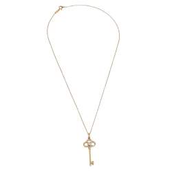 Pre Owned Tiffany & Co. Crown Key Diamond 18k Rose Gold Pendant Necklace