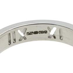 Pre Owned Tiffany & Co. Atlas Roman Numeral Motif Diamond 18K White Gold Pierced Ring Size 49