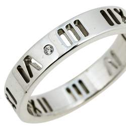 Pre Owned Tiffany & Co. Atlas Roman Numeral Motif Diamond 18K White Gold Pierced Ring Size 49