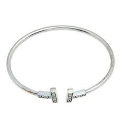 Pre Owned Tiffany & Co. T Wire Diamond 18k White Gold Open Cuff Bracelet SM