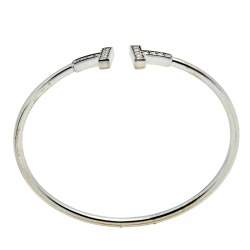 Pre Owned Tiffany & Co. T Wire Diamond 18k White Gold Open Cuff Bracelet SM