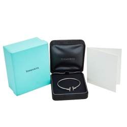 Pre Owned Tiffany & Co. T Wire Diamond 18k White Gold Open Cuff Bracelet SM