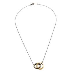 Pre Owned Tiffany & Co. Tiffany 1837 Interlocking Circles Silver & 18k Yellow Gold Pendant Necklace