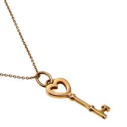 Pre Owned Tiffany & Co. Mini Heart Key 18K Rose Gold Pendant Necklace