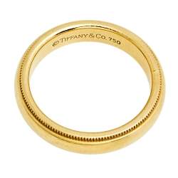 Pre Owned Tiffany & Co. Tiffany Classic Milgrain 18k Yellow Gold Wedding Band Ring Size 51