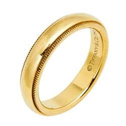 Pre Owned Tiffany & Co. Tiffany Classic Milgrain 18k Yellow Gold Wedding Band Ring Size 51