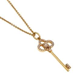 Pre Owned Tiffany & Co. Tiffany Keys Crown Key Diamond 18K Yellow Gold Pendant Necklace