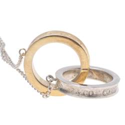 Pre Owned Tiffany & Co. Tiffany 1837 Interlocking Circles Silver & 18k Yellow Gold Pendant Necklace