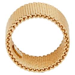 Pre Owned Tiffany & Co. Somerset 18k Yellow Gold Mesh Band Ring Size 49
