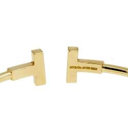 Pre Owned Tiffany & Co. T Wire Diamond 18k Yellow Gold Open Cuff Bracelet