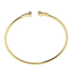 Pre Owned Tiffany & Co. T Wire Diamond 18k Yellow Gold Open Cuff Bracelet