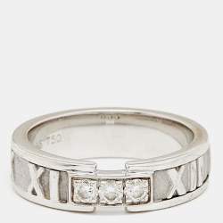 Pre Owned Tiffany & Co. Atlas Diamond 18k White Gold Band Ring Size 54