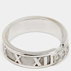 Pre Owned Tiffany & Co. Atlas Diamond 18k White Gold Band Ring Size 54