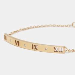 Pre Owned Tiffany & Co. Atlas Pierced Bar Diamond 18K Rose Gold Bracelet