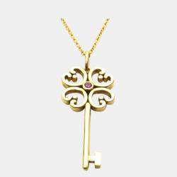 Pre Owned Tiffany & Co. Heart Key 18K Rose Gold Sapphire Necklace