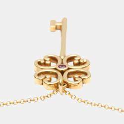 Pre Owned Tiffany & Co. Heart Key 18K Rose Gold Sapphire Necklace