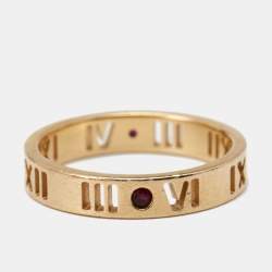 Pre Owned Tiffany & Co. Atlas Ruby Pierced 18k Rose Gold band Ring Size 51