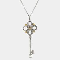 Pre Owned Tiffany & Co. Tiffany Keys Diamond Hue Diamond 18k Yellow Gold Platinum Pendant Necklace