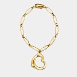 Pre Owned Tiffany & Co. Elsa Peretti Open Heart 18K Yellow Gold Charm Bracelet