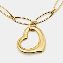 Pre Owned Tiffany & Co. Elsa Peretti Open Heart 18K Yellow Gold Charm Bracelet