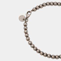 Pre Owned Tiffany Blue Heart Tag Bead Sterling Silver Enamel Bracelet 15.5 