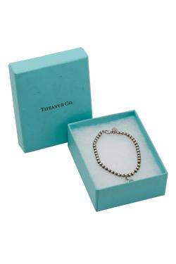 Pre Owned Tiffany Blue Heart Tag Bead Sterling Silver Enamel Bracelet 15.5 