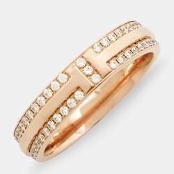 Pre Owned Tiffany & Co. Tiffany T Narrow Paved Diamond 18k Rose Gold Ring Size 54
