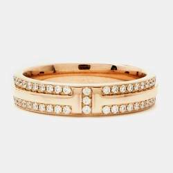 Pre Owned Tiffany & Co. Tiffany T Narrow Paved Diamond 18k Rose Gold Ring Size 54