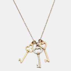 Pre Owned Tiffany & Co. Three Key 18k Two Tone Gold Sterling Silver Pendant Necklace