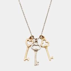 Pre Owned Tiffany & Co. Three Key 18k Two Tone Gold Sterling Silver Pendant Necklace
