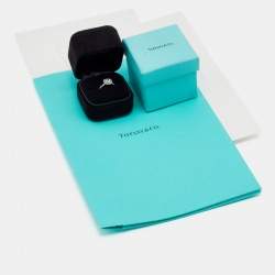 Pre Owned Tiffany & Co. Soleste® Cushion Cut Double Halo Diamond Platinum Engagement Ring Size 51