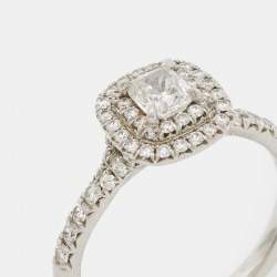 Pre Owned Tiffany & Co. Soleste® Cushion Cut Double Halo Diamond Platinum Engagement Ring Size 51