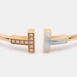 Pre Owned Tiffany & Co. Tiffany T Wire Diamond Mother of Pearl 18k Rose Gold Bracelet