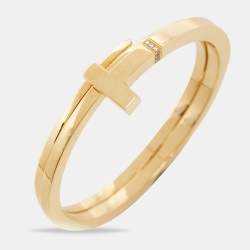 Pre Owned Tiffany & Co. T Square Diamond 18K Yellow Gold Wrap Cuff Bracelet