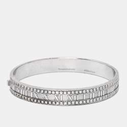 Pre Owned Tiffany & Co. Atlas Semi Paved Diamond 18k White Gold Bangle Bracelet