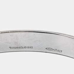Pre Owned Tiffany & Co. Atlas Semi Paved Diamond 18k White Gold Bangle Bracelet