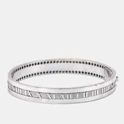 Pre Owned Tiffany & Co. Atlas Semi Paved Diamond 18k White Gold Bangle Bracelet