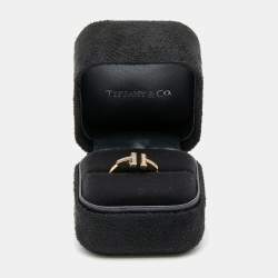 Tiffany & Co. Tiffany T Wire Mother of Pearl Diamonds 18k Rose Gold Ring Size 52