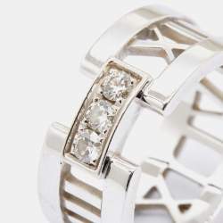 Tiffany & Co. Atlas Diamond 18k White Gold Open Band Ring Size 52